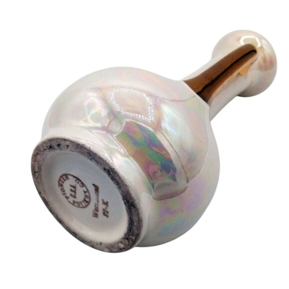 Vintage 22K Gold Luster Vase Pioneer Pottery USA Iridescent Pearl Double Handle - Picture 11 of 16